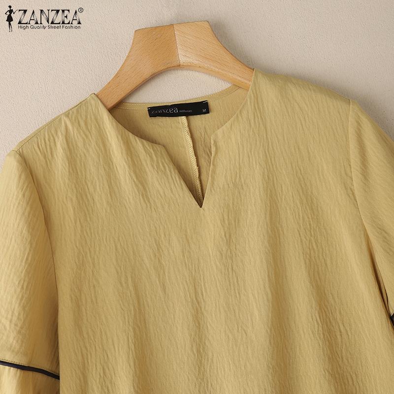 ZANZEA Damen Lässig V-Ausschnitt Locker Sommer Halbarm Bluse