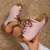 2024 Summer New Slope Heel Color Block Knitted Slippers for Women's Large Grass Knitted Lace Up Heightening Women's Thick Sole Simple Sandals