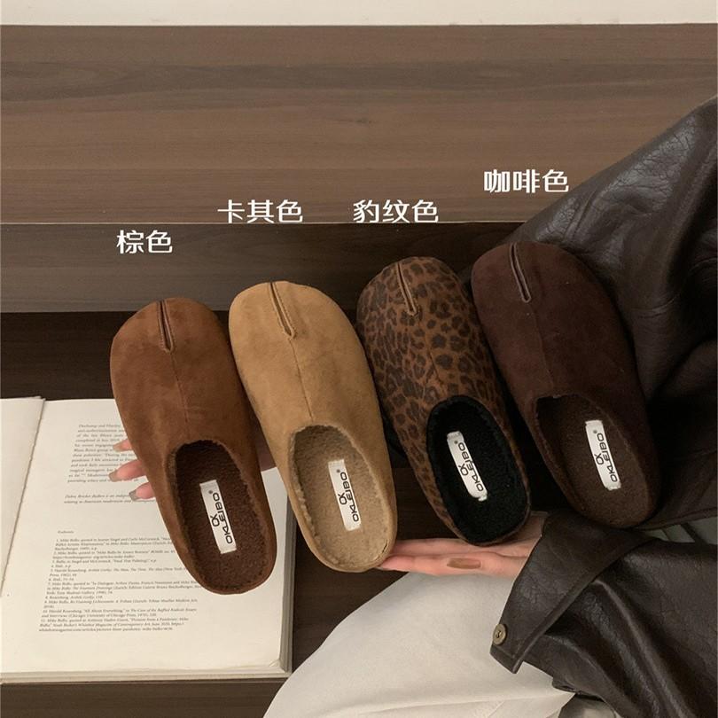 Suede Fake Split Toe Bag Head Half Slippers Women's 2025 Autumn and Winter New Versatile Soft Bottom Lazy One Pedal Velvet Cotton Mop