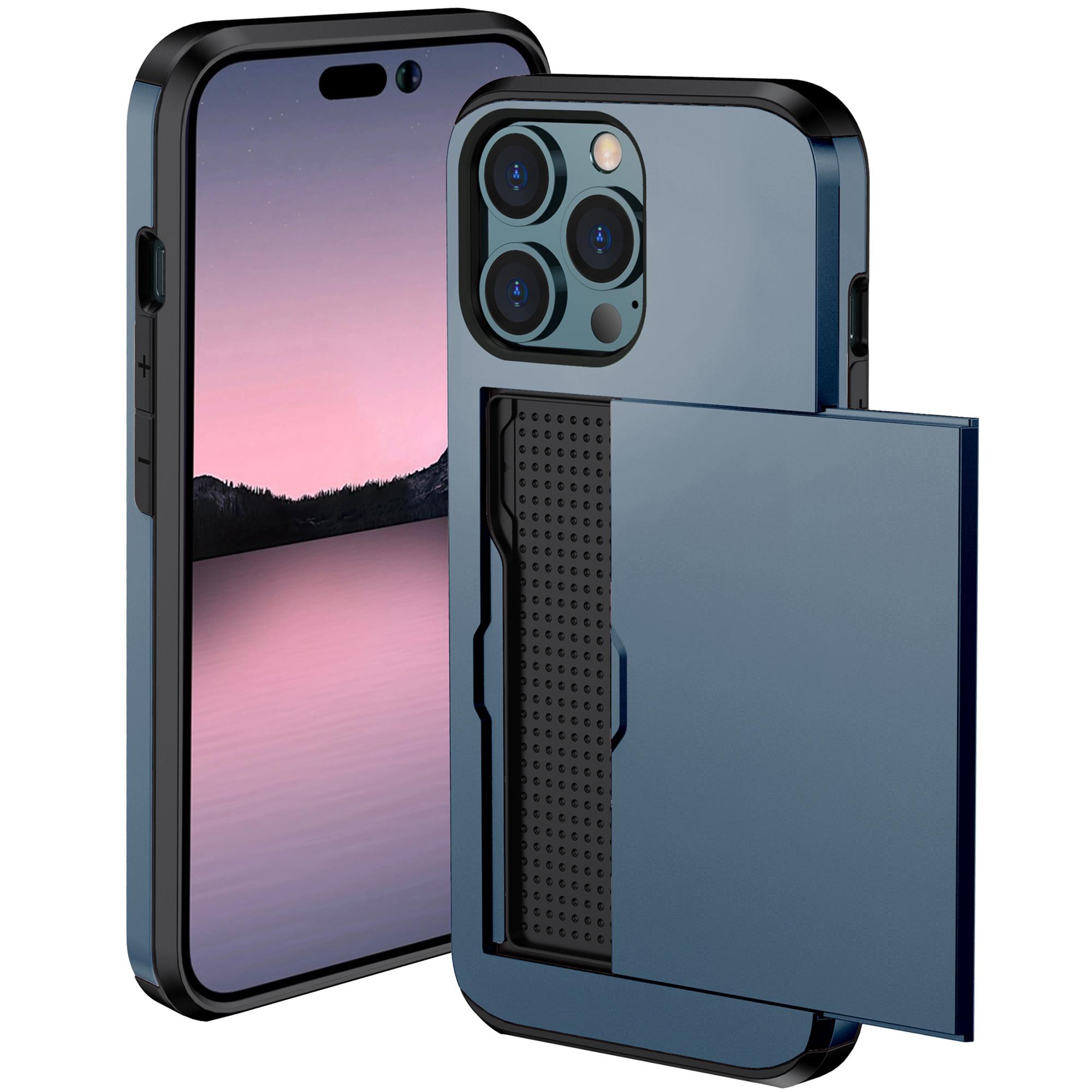 

Slide Card Holder Phone Cover for iPhone 15 Pro,TPU+PC Dual Layer Phone Protective Case Silver