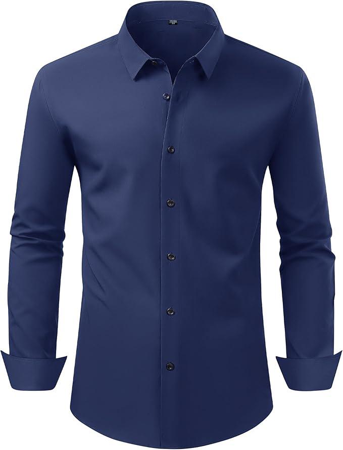 Camisa Social Masculina de Manga Longa Elástica Não Amassa - Cor Sólida