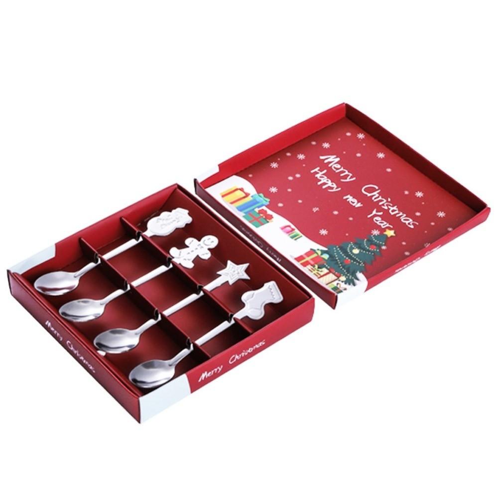 4PCS Set Snowman Coffee Spoons Festive Cake Spoons New Dessert Spoons Holiday Decoration