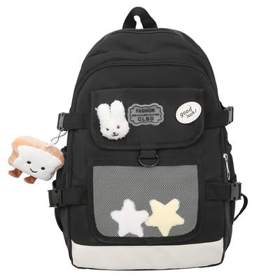 Mochila escolar feminina com blocos de cores, mochila grande com capacidade para estudantes do ensino fundamental e médio