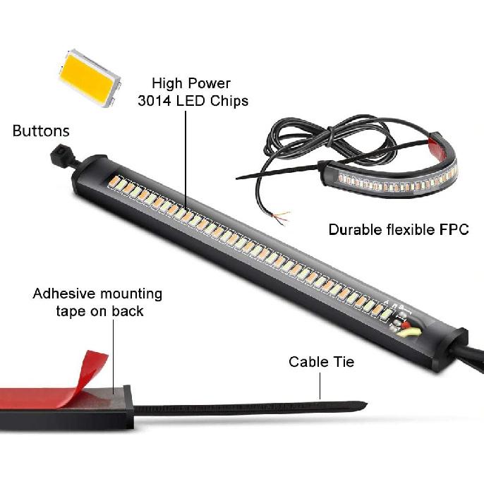 2PC Flexible Switchback Dual-Color White & Amber Motorcycle LED Fork Turn Signal Blinkers DRL Daytime Running Light Waterproof Adjustable Stips Bars
