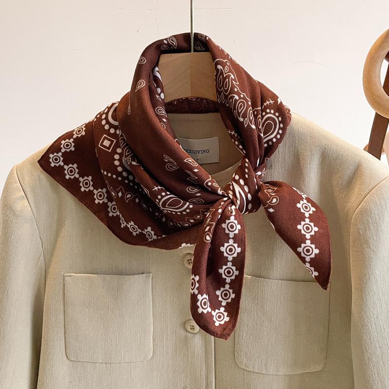 Orange Cashew Flower Cotton and Linen Hair Scarf  Small Square Scarf  Women's Thin Scarf  Linen Headscarf  Versatile Shirt
