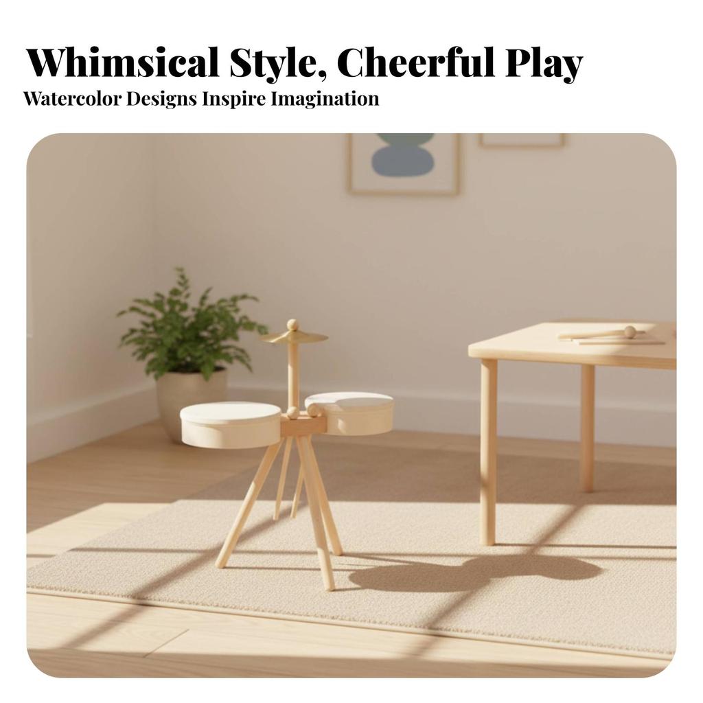 Wooden Drum Toy Wood Finish Young Child Kit Tripod Stand Infant Musical Instrument Set for