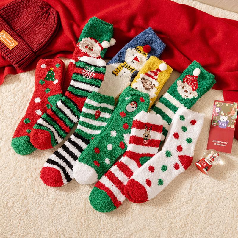 Thickened Velvet Christmas Sleep Socks: Cozy Coral Fleece Parent-Child Set - Perfect for Children's Holiday Gifts
