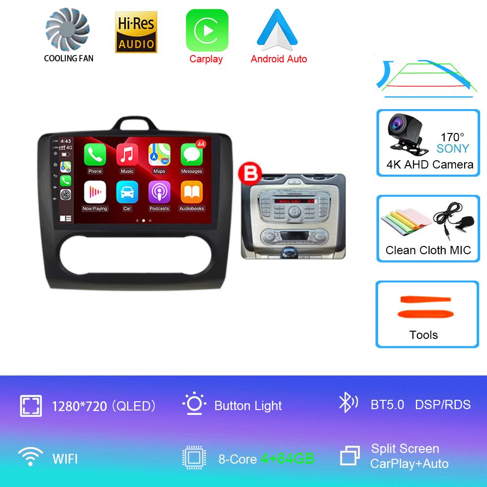 Android 14 Car Radio Autoradio For Ford Focus 2 Mk2 2004 - 2011 GPS Navigation Multimedia Player Carplay Stereo WIFI 360 Camera