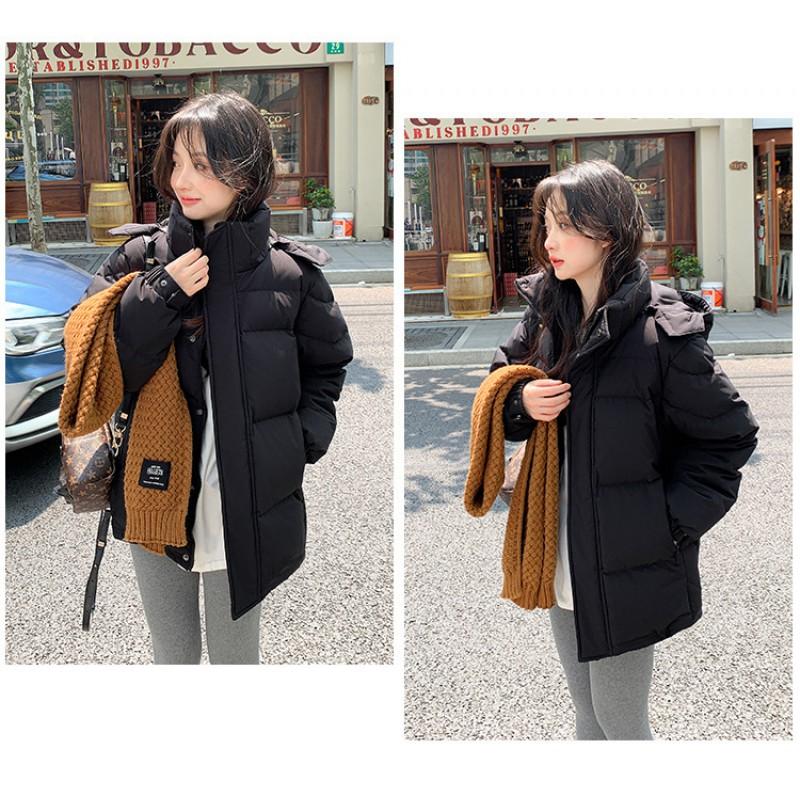 Womens Short Puffer Jacket With Hood White Duck Down Warm Loose Fit Small Stature Students Casual Winter Coat