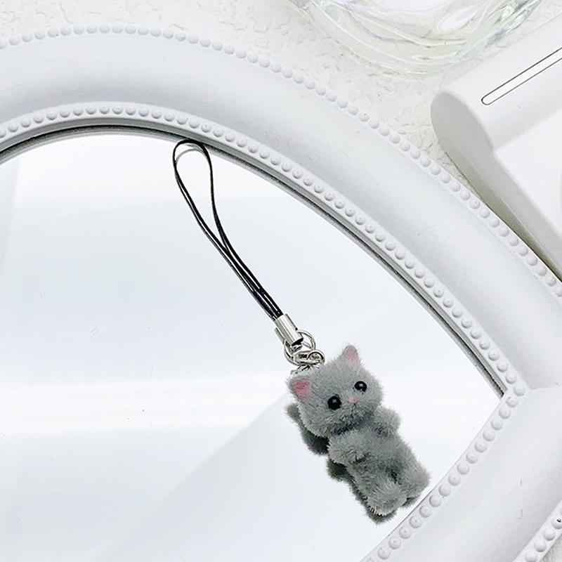 Cartoon Flocking Cat Keychain Cute Flocked Cat Animal Keyring Bag Pendant Backpack Charms Car Decor Diy Accessories Gift