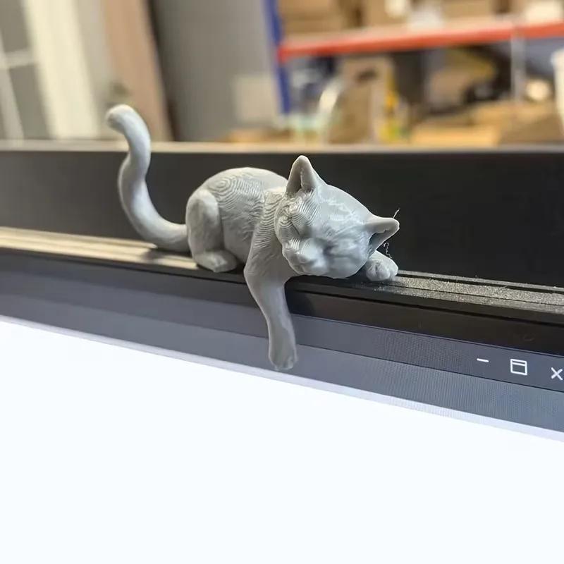 3D Printed Lazy Cat Monitor Topper Sleeping Cat Desk Ornament Cute Desktop Shelf Decor Cat Lover Gift