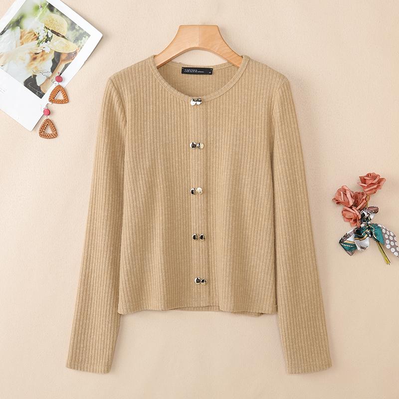 

ZANZEA Women Casual Round Neck Solid Color Long Sleeve Blouse 2XL хакі