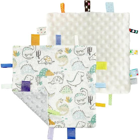 CREVENT Tag Security Blankets for Babies, Soft Small Taggie for Boys Girls, Baby Comforter Sensory Blanket, Great Gifts for Birthday Baby Shower