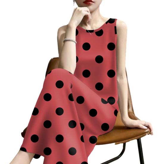 

Летнее платье-майка в горошек для женщин, повседневное, с круглым вырезом, для пляжного отдыха, сарафан, свободное, без рукавов, миди XL красный
