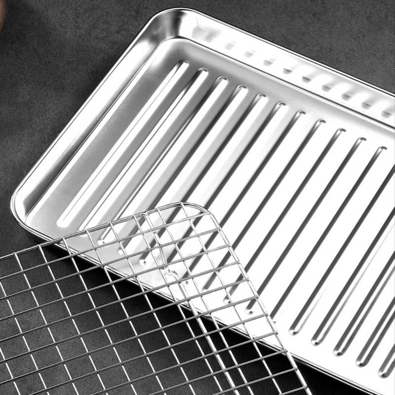 316 Stainless Steel Baking Tray Baking Plates BBQ Tray with Removable Cooling Rack Baking Pan Sheet Oven Dishwasher Safe