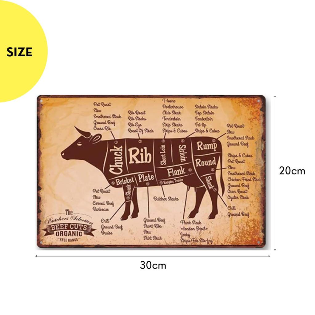 Retro Blechschild mit Fleischzuschnitten und Fischwand NYANDELMO Amerikanischer Stil Messer, 20x30cm, Dekor, Schwarz, 17, ND-0191-R04-17