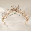 Leaf Wedding Crown for Bride Pearl Floral Bridal Tiara Vintage Grecian Goddess Headpiece Forest Style Bohemian Hair Accessories