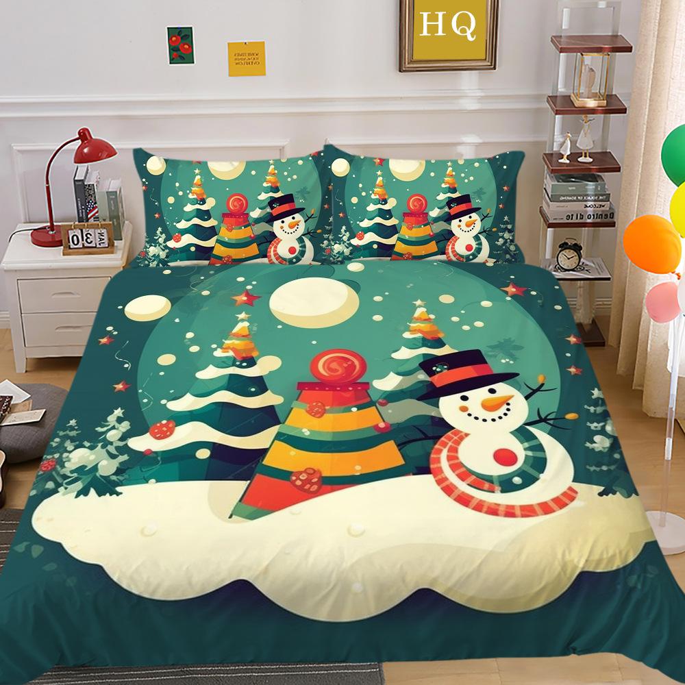 Christmas Digital Printing 3D Printing Polyester Pillowcase Quilt Cover Two or Three-piece Set Is Available