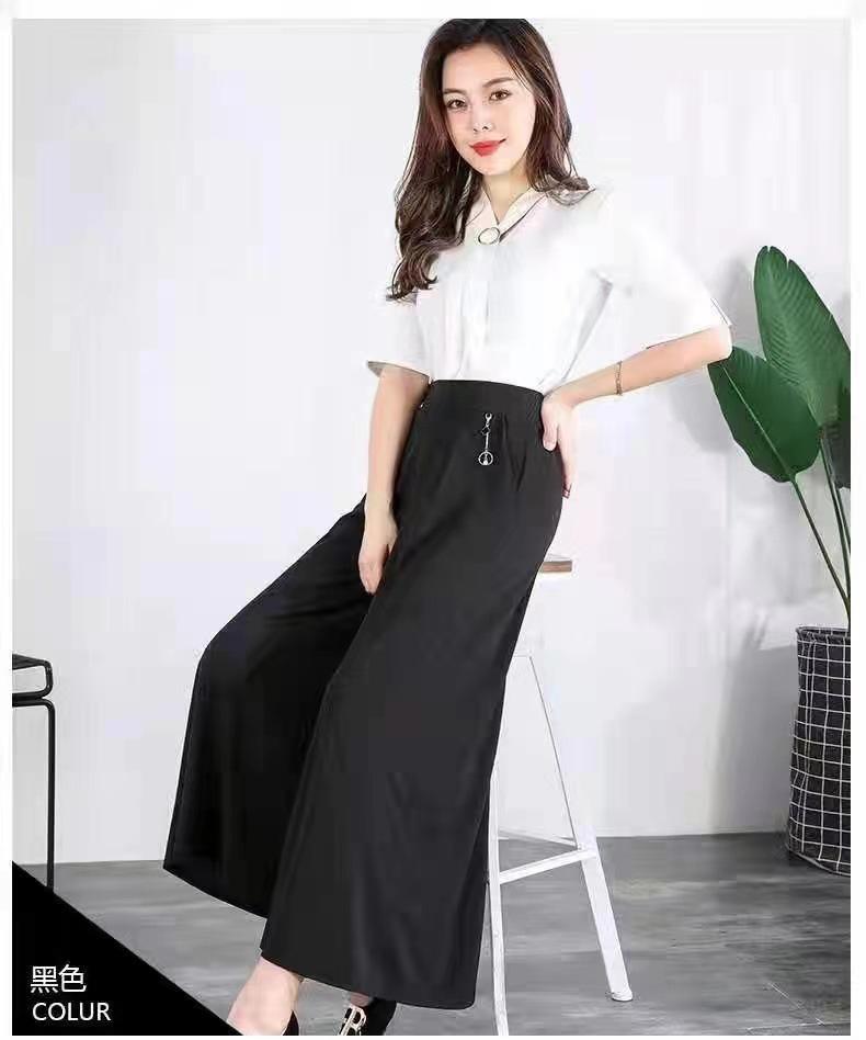 

Мама Летние Широкие Брюки Тонкие Брюки-Юбка Девять Десятых Женские Среднего Возраста Эластичная Талия Ледяной Шелк Женские Повседневные Брюки Клеш 5XL