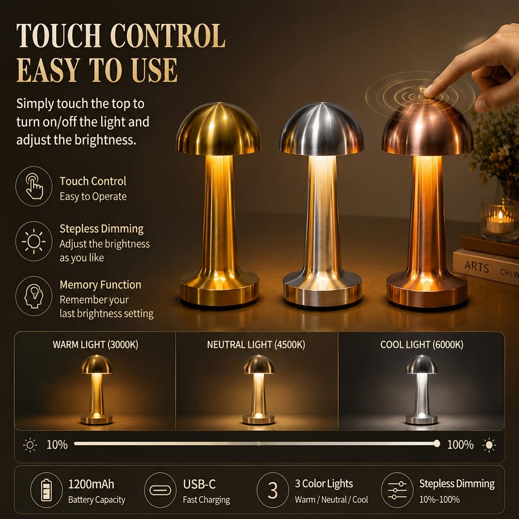 Rechargeable Touch Table Lamp Portable LED Night Light for Bedroom Bar Camping Home Decor Night Light