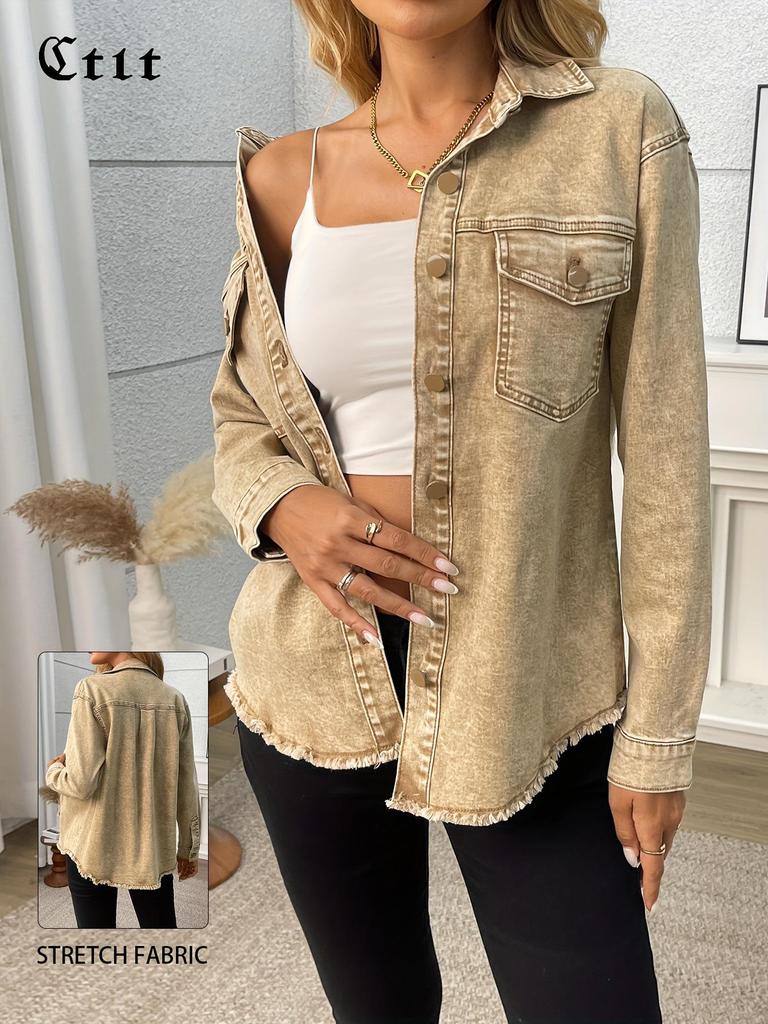 Versatile High-Stretch British Style Utility Pocket Denim Jacket