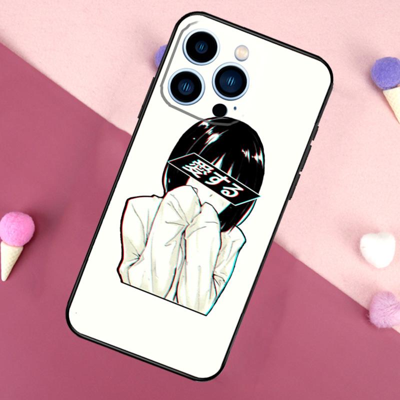 Sad Japanese Aesthetic Art Case For iPhone 16 Pro Max 11 12 13 Mini 14 15 Pro Max 16 Plus XR 16e Phone Back Cover