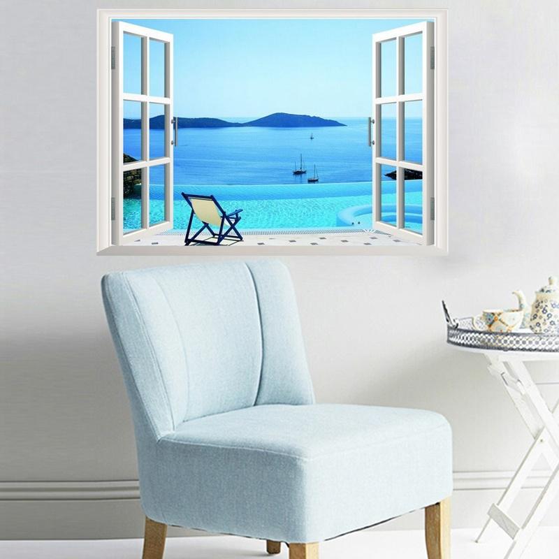 Window Decal WALL STICKER Home Decor Exotic Beach View Art Wallpaper Mural