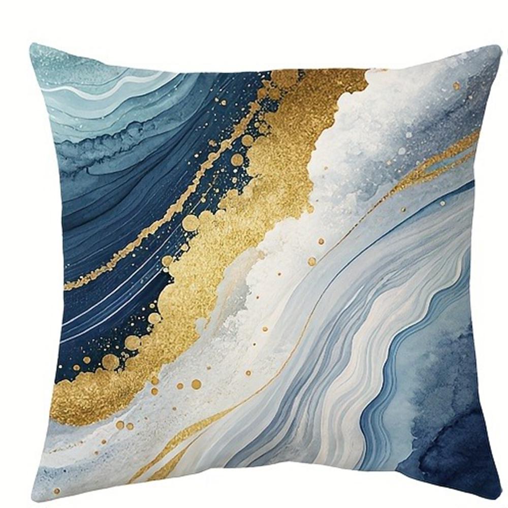 Glamorous Blue - Gold Wave Pillow CoversLiving Room Sofa Cushion Cover, Soft and Comfortable, Bedroom Room Decoration