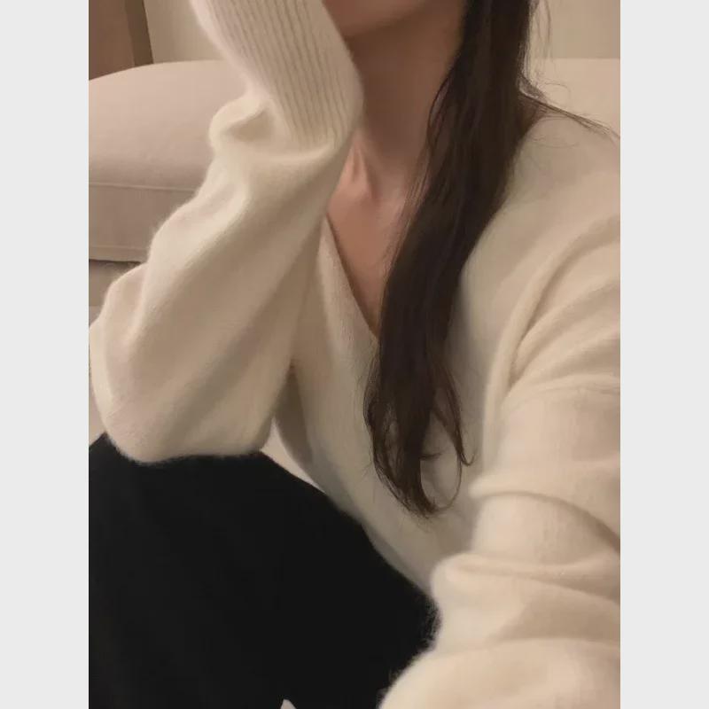 Koreanischer V-Ausschnitt Strickpullover - Lässig, Weich, Schichtweise Innenbekleidung