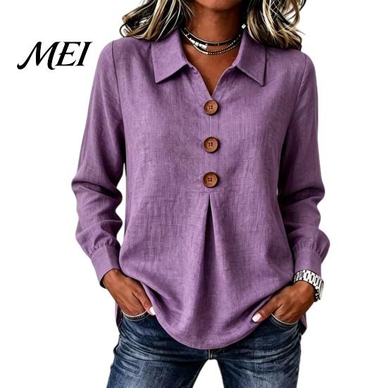 Plus Size Summer Blouses Women Button Down Shirt Blouse, Long Sleeve V Neck Loose Flowy Wrinkle Resistant Shirts Breathable Tunic Shirt, Casual