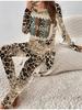 Euroamerikanische Mode 3D Leopardenmuster Damen Vier-Jahreszeiten Langarm T-Shirt + Lange Hose Zweiteiliges Set. Perfektes Geschenk