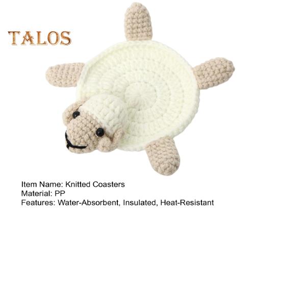 Knitted Turtle Coaster Adorable Crochet Cup Mats Heat-Resistant Absorbent Table Placemats Non-Slip Sheep Drink Coasters for Kitchen Office