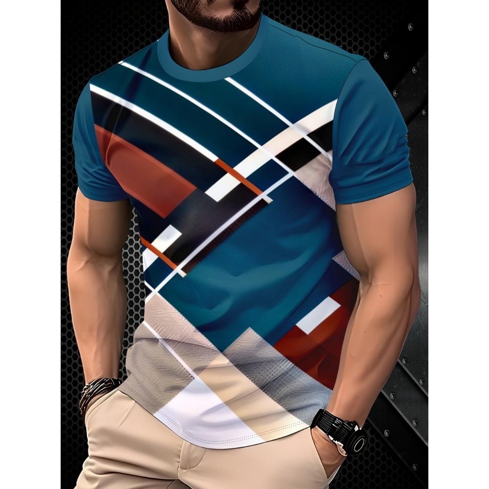 

Men s 3D Line Stripe Printed T-shirt 5XL