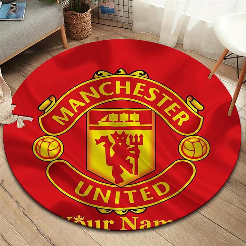 Manchester United F Custom Name Round Area Rug,Carpet Rug for Living Room Bedroom Sofa Playroom Decor,Non-slip Floor Mat