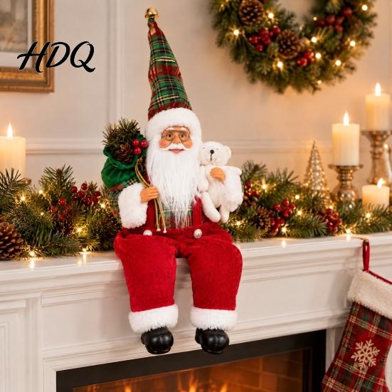 Indoor Festive Shelf Sitter Christmas Sitting Santa Claus Figurine Cute Doll with Gift Bag Xmas Home Ornament Collection And Presents for Holiday