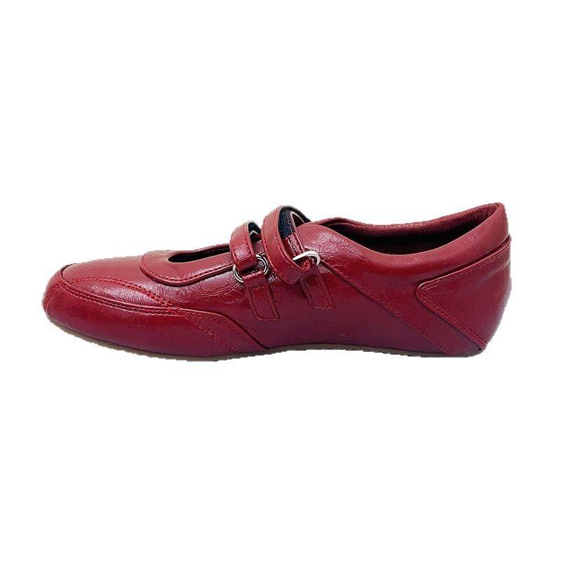 Women's Shoes Retro Red Mary Jane Shoes Women's Inner Height Increase Casual Ballet Shoes Flat Single Shoes Fashion