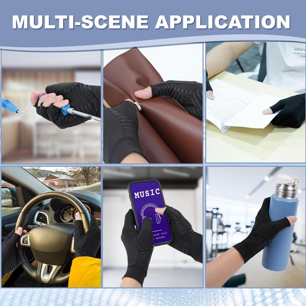 1Pair Copper Compression Arthritis Gloves Fingerless for Carpal Tunnel, RSI, Rheumatoid, Tendonitis, Hand Pain, Computer Typing