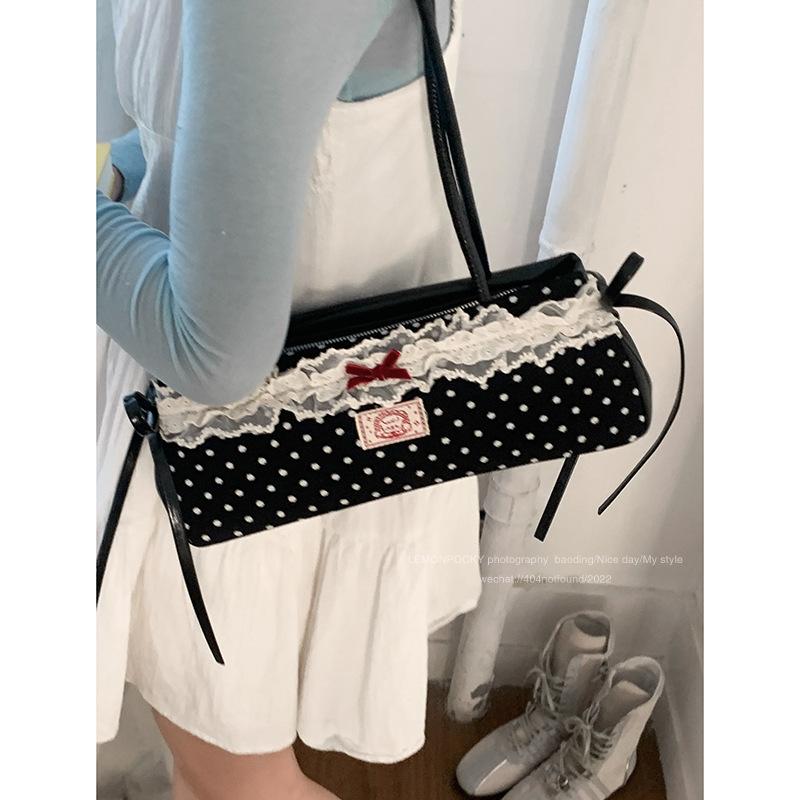 French Niche Girly Lace Underarm Bag Women's 2025 New Simple Polka Dot Print Shoulder Bag