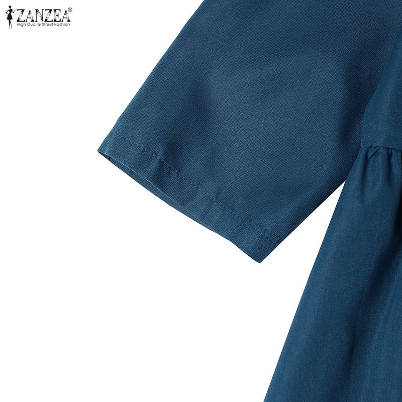 ZANZEA Women Casual V-Neck Summer 3/4 Sleeve Long Dress