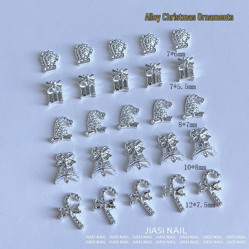 Silver Alloy Christmas Bow Nail Decorations: Light Luxury Styles with Snowflake & Bell Designs
