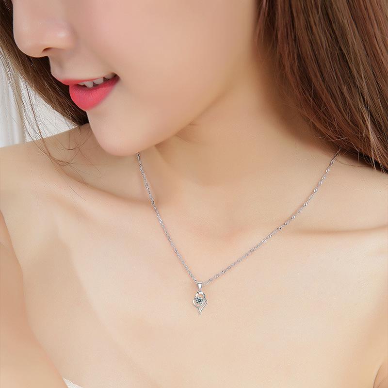 Pendant Necklace Collarbone Chain Women'S Birthday Gift Simple Diamond Heart-To-Heart Jewelry Premium Durable Quality