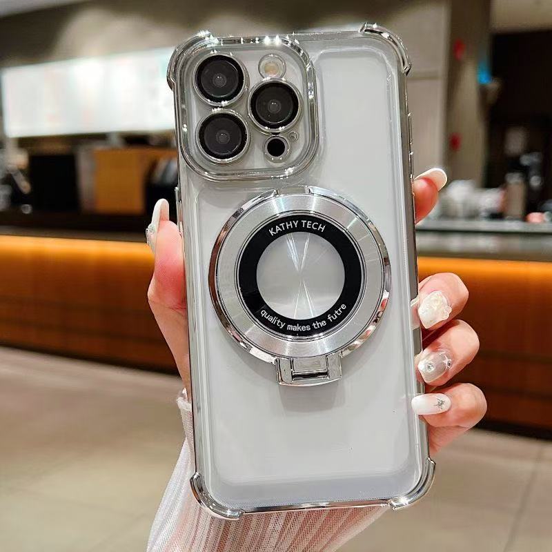 Fashion Plating Kickstand Case for iPhone 17 16 15 14 11 Pro Max With Holder Stand Shockproof Bracket Cover for Magsafe