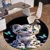 1PC Snow Leopard Round Chair Mat Area Rug - Non-Slip, Floor Mat for Office, Bedroom, Home Decor Christmas Gift C0528085