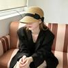 Elegant Straw Hat Sun Hats Women Summer French Retro Dome Top Hat Ladies Vacation Beach Straw Hat Black Bowknot Equestrian Hat