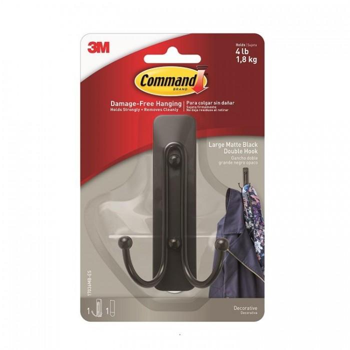 Command 17036B Large Matte Black Double Hook 1.8kg