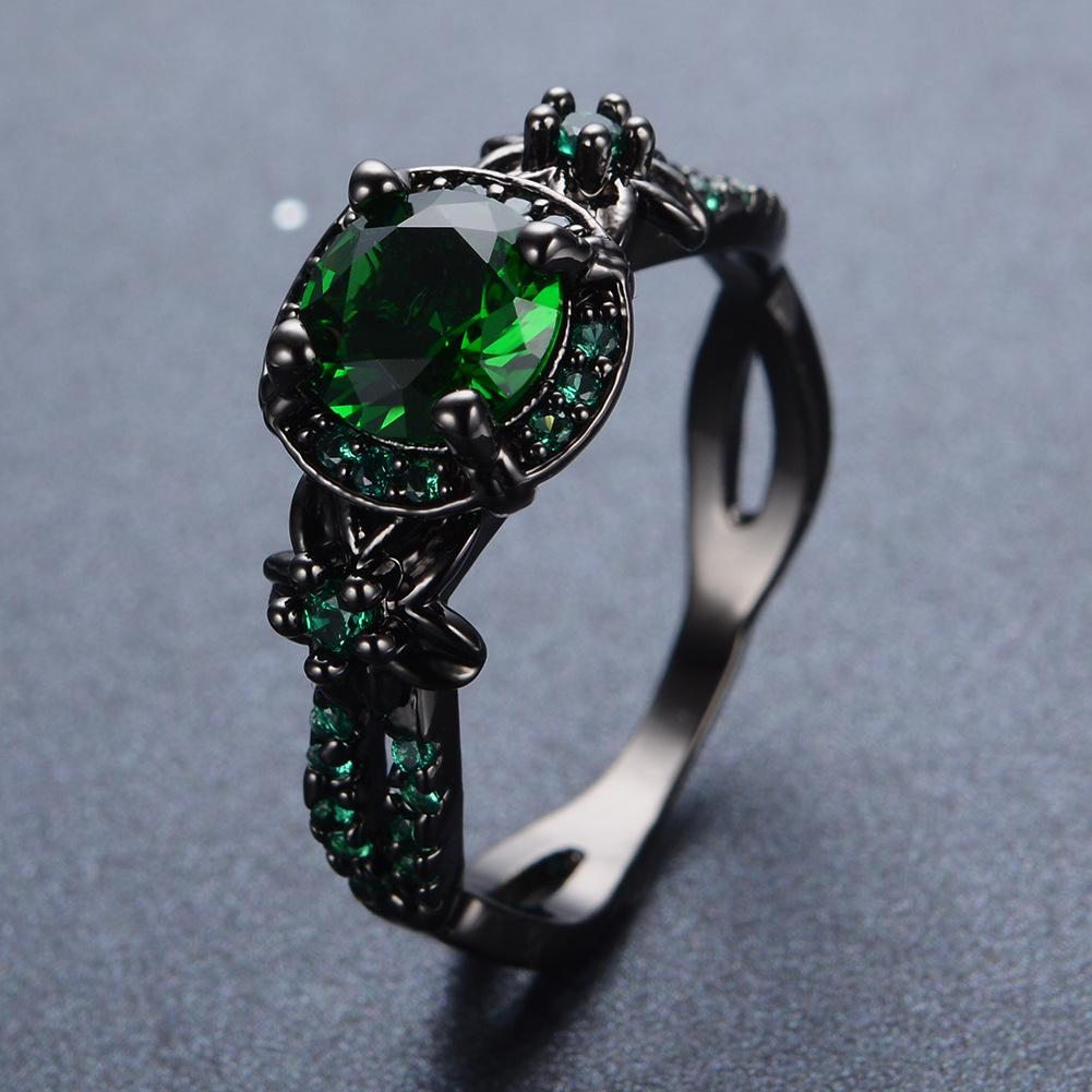 European and American black gold opal diamond-studded purple round diamond ring for men and women