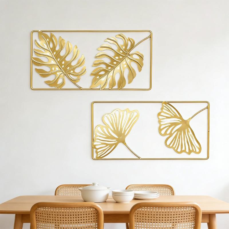 2Pcs Modern Scandinavian Wall Art Metal Monstera Leaf Decoration Wall Hanging For Home Office Indoor Wall Decors
