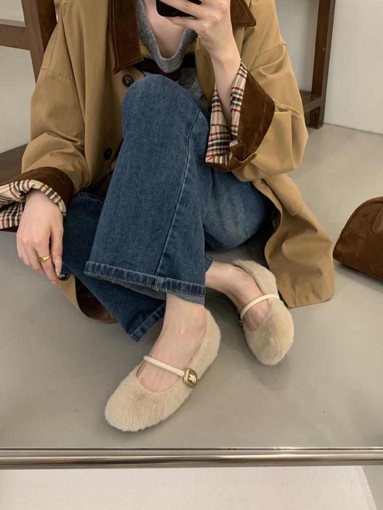 2025 autumn new fluffy shoes plush warm single shoes wedge heel shoes