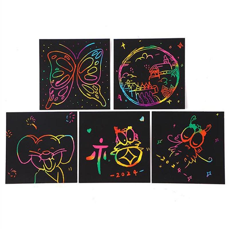 50/100 Stück Regenbogen-Kratzpapier mit Bambus-Stylus Lebendiger Regenbogen-Effekt Für Kinder DIY Basteln Geburtstagsparty Schulaktivitäten