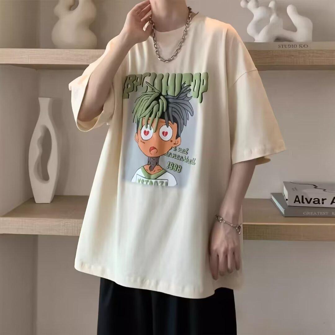 

Мужская модная футболка с круглым вырезом и короткими рукавами с принтом для лета, свободный повседневный топ L абрикосовый